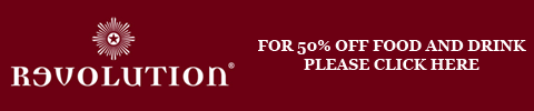 up to 50% off food and drinks at Revolution Bars